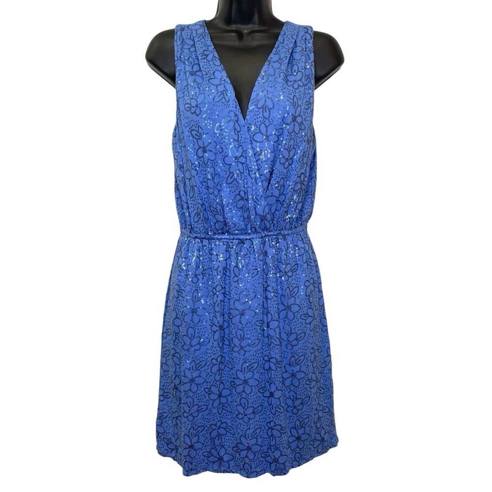 Chelsea & Violet Dress Small Floral Sequin Sleeveless Polynesian Pop Blue New